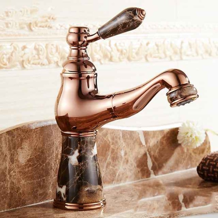 Traditional Bathroom Faucet Pull Out Basin Sink Mixer Taps Short/Tall, Vintage Brass Vessel Taps Ceramic Single Handle, with Cold and Hot Hose