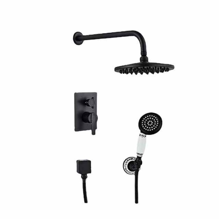 Shower Faucet Set Wall Mounted Vintage Brass, Rainfall Overhead Combo Set Bathroom Mixer Ceramic Shower Hendheld Sprayer High Pressure Black Antique