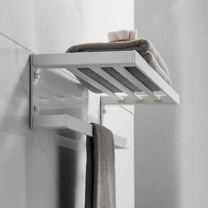 Towel Rack Towel Bar Bathroom Shelf Multilayer  Multifunction Contemporary Modern Aluminum 1PC - Bathroom Double Wall Mounted