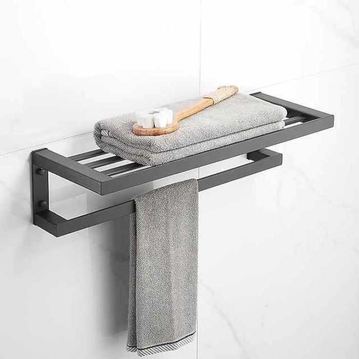 Towel Rack Towel Bar Bathroom Shelf Multilayer  Multifunction Contemporary Modern Aluminum 1PC - Bathroom Double Wall Mounted