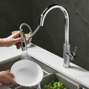 Kitchen Faucet Pull Out Sink Mixer Vessel Tap with 3 Mode Spout, 360 Degree Rotate Single Handle with Cold and Hot Hose