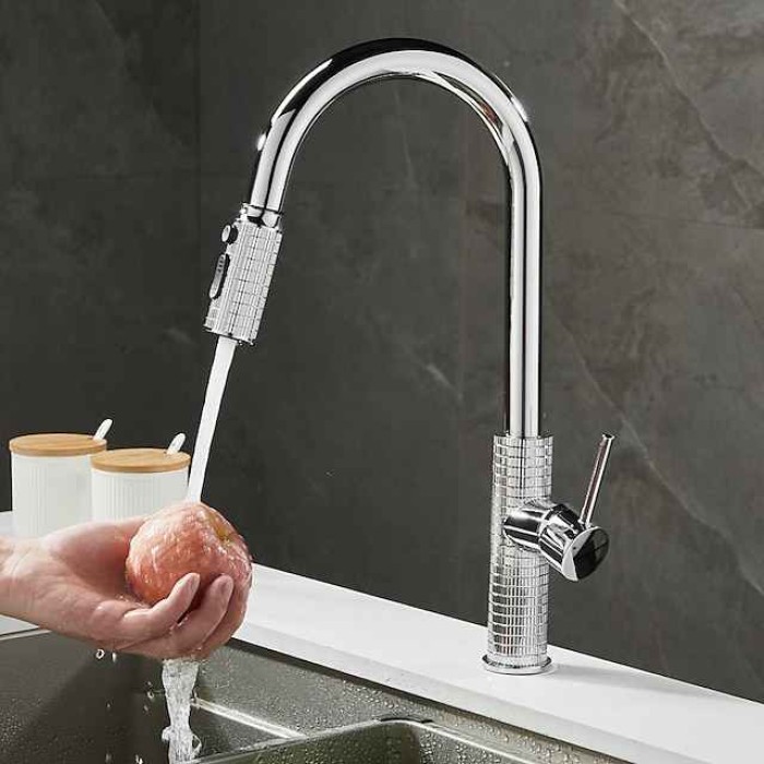 Kitchen Faucet Pull Out Sink Mixer Vessel Tap with 3 Mode Spout, 360 Degree Rotate Single Handle with Cold and Hot Hose