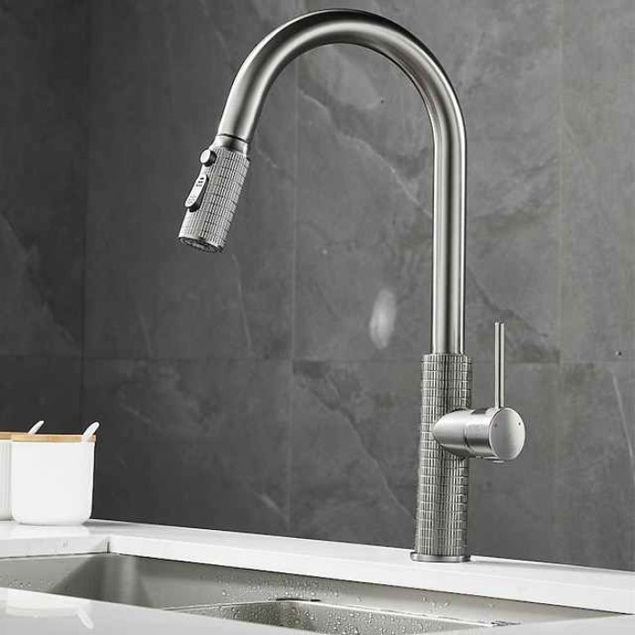 Kitchen Faucet Pull Out Sink Mixer Vessel Tap with 3 Mode Spout, 360 Degree Rotate Single Handle with Cold and Hot Hose