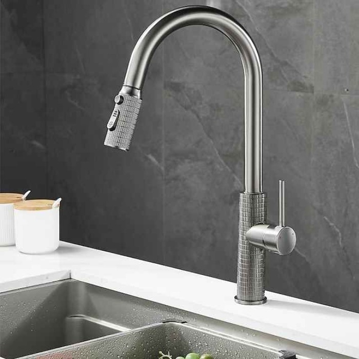 Kitchen Faucet Pull Out Sink Mixer Vessel Tap with 3 Mode Spout, 360 Degree Rotate Single Handle with Cold and Hot Hose