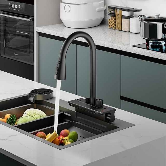 Waterfall Kitchen Faucet Pull Out Sink Mixer Vessel Taps, withCold and Hot Hose