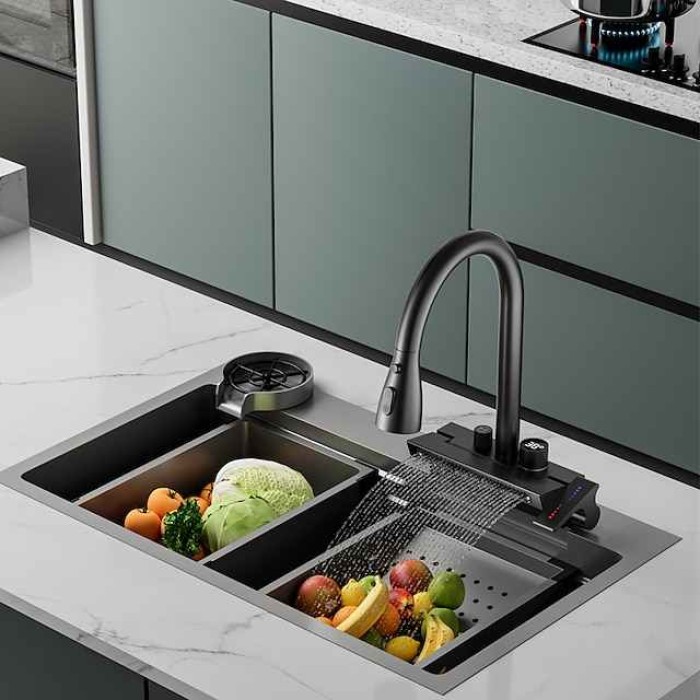 Waterfall Kitchen Faucet Pull Out Sink Mixer Vessel Taps, withCold and Hot Hose