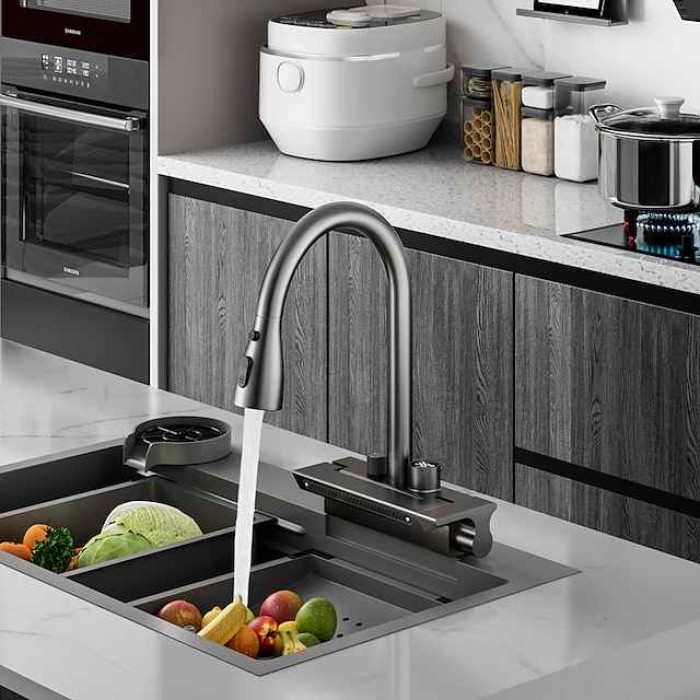 Waterfall Kitchen Faucet Pull Out Sink Mixer Vessel Taps, withCold and Hot Hose