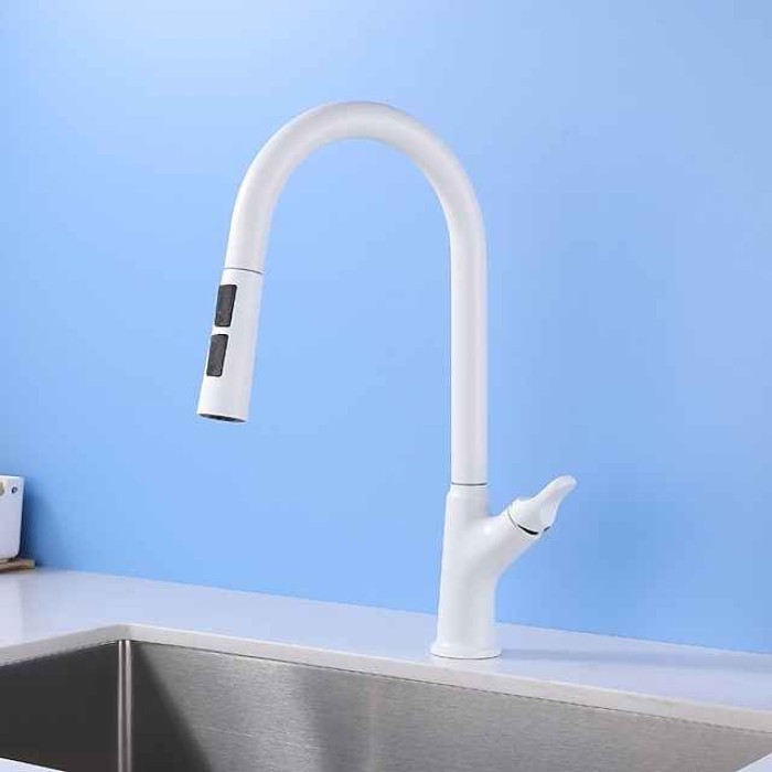 Kitchen Faucet Pull Out Sink Mixer Taps, 360 Degree Single Handle Vessel Brass Taps with Cold and Hot Hose