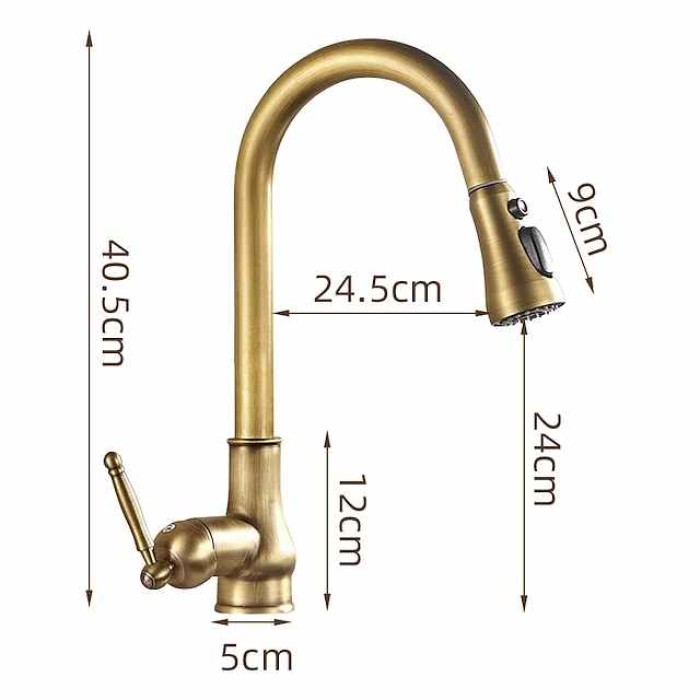 Kitchen Faucet Pull Out Sink Mixer Taps, 360 Degree 2 Mode Sprayer, Vintage Brass Vessel Tap with Cold and Hot Hose