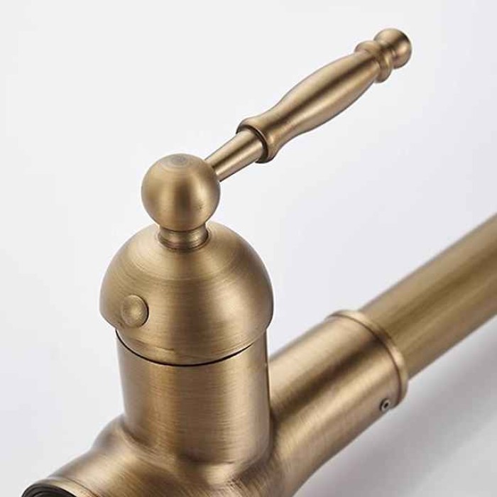 Kitchen Faucet Pull Out Sink Mixer Taps, 360 Degree 2 Mode Sprayer, Vintage Brass Vessel Tap with Cold and Hot Hose