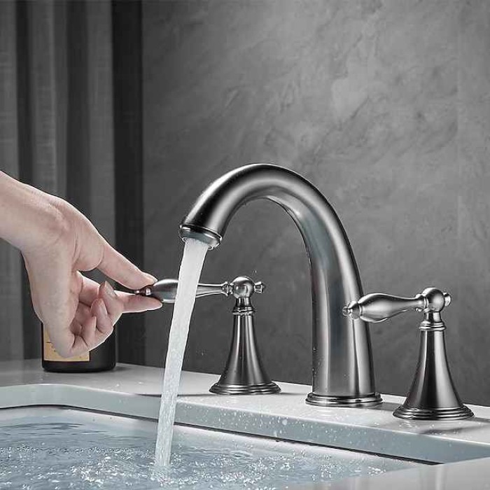 Widespread Bathroom Faucet Sink Mixer Basin Taps, Twin Handle Vessel Tap with Cold and Hot Hose