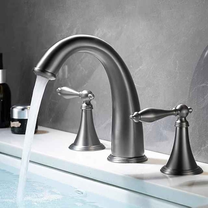 Widespread Bathroom Faucet Sink Mixer Basin Taps, Twin Handle Vessel Tap with Cold and Hot Hose