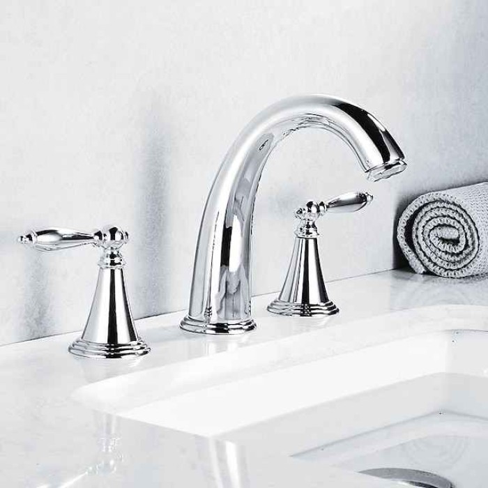 Widespread Bathroom Faucet Sink Mixer Basin Taps, Twin Handle Vessel Tap with Cold and Hot Hose