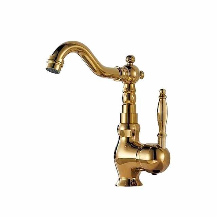 Bathroom Faucet Single Handle, Sink Mixer Basin Taps with Cold and Hot Hose Vintage Brass