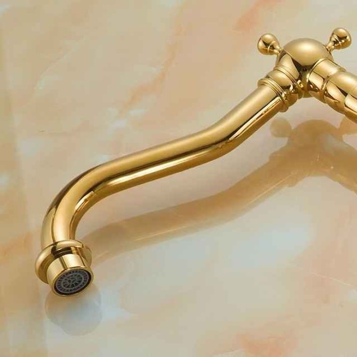 Bathroom Sink Mixer Faucet Short Tall Vessel Basin Taps, Vintage Brass Twin Handle Tap with Cold and Hot Hose