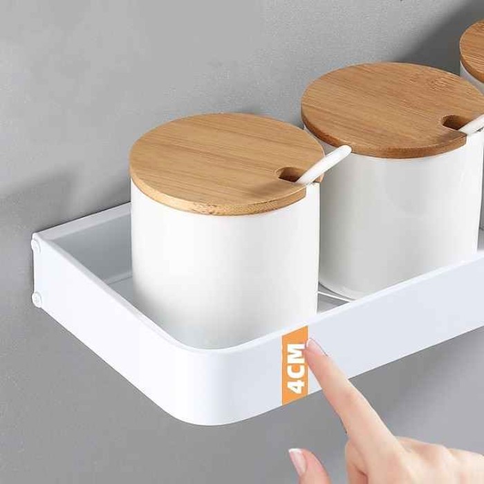 Space Aluminum Free-punch Seasoning Wall Storage Shelf Kitchen Supplies Flavoring Spatula Wall Storage Rack Bathroom Wall Holder