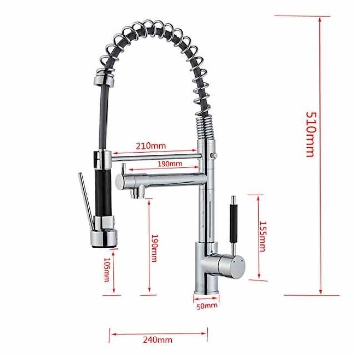 Kitchen Taps Pull Down Dual Spout with Sprayer, Sink Mixer Brass Faucet with Cold and Hot Hose