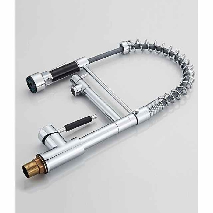 Kitchen Taps Pull Down Dual Spout with Sprayer, Sink Mixer Brass Faucet with Cold and Hot Hose