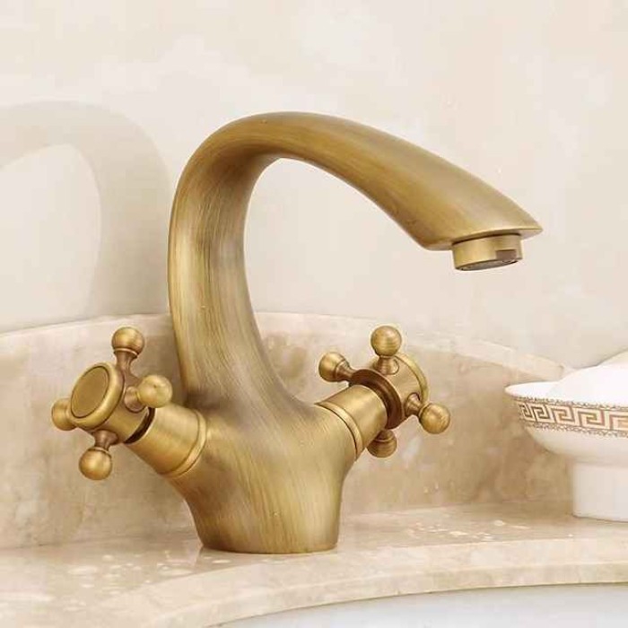 Bathroom Sink Mixer Faucet, Brass Basin Taps Dual Handle with Hot and Cold Hose