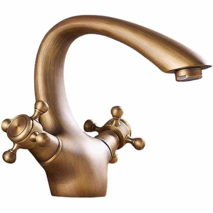 Bathroom Sink Mixer Faucet, Brass Basin Taps Dual Handle with Hot and Cold Hose