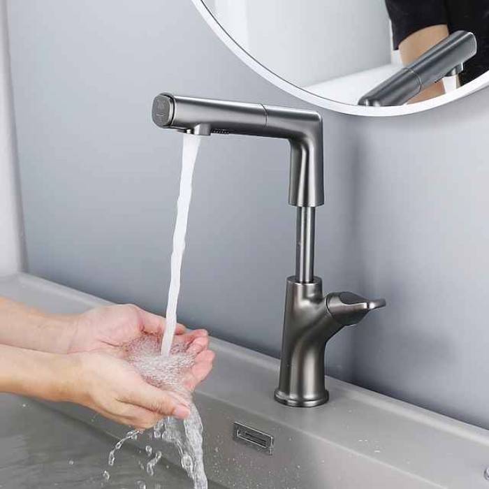 Bathroom Faucet Pull Out Basin Taps, Single Handle Vessel Taps with Cold and Hot Hose