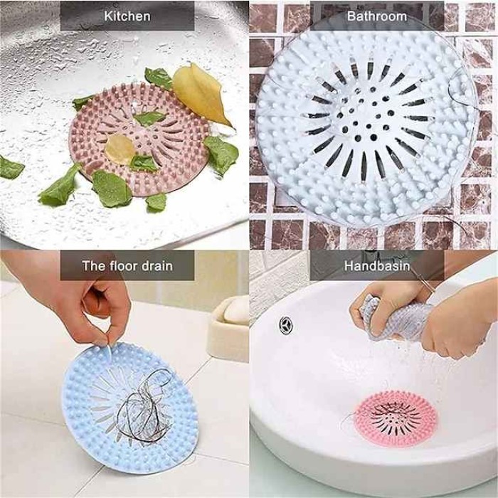 6PCS  Circular Silicon Sink Filter Sewer Anti-clogging Floor Drain Strainer Sewer Outfall Hair Stopper Catcher for Bathroom Kitchen