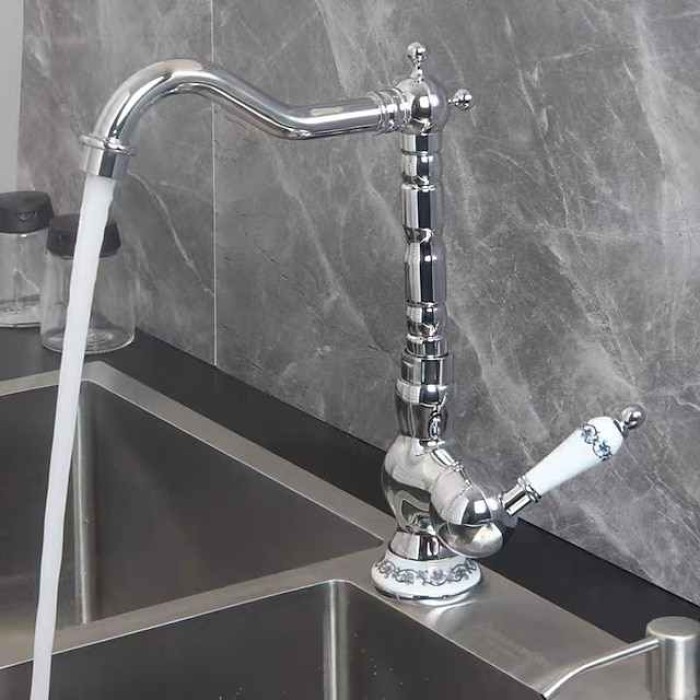 Kitchen Faucet Sink Mixer Taps, Single Hanld 360 Degree Swivel Vessel Tap with Cold and Hot Hose