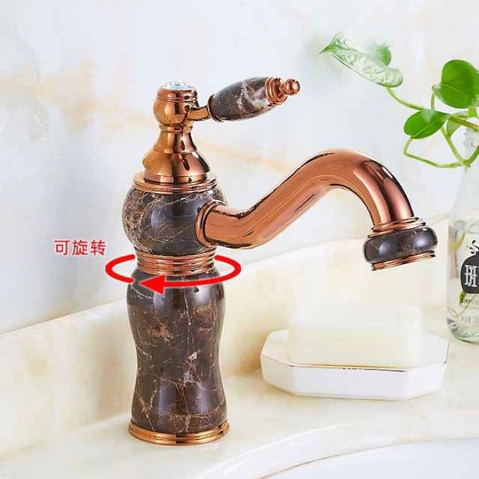 Bathroom Sink Faucet Mixer Basin Tap, Brass Single Handle with Hot and Cold Hose, Classic Electroplated Centerset Single Handle One HoleBath Taps