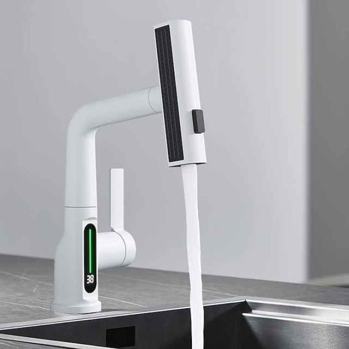 Bathroom Sink Faucet - Rotatable / Pull out / LED Electroplated / Painted Finishes Centerset Single Handle One HoleBath Taps