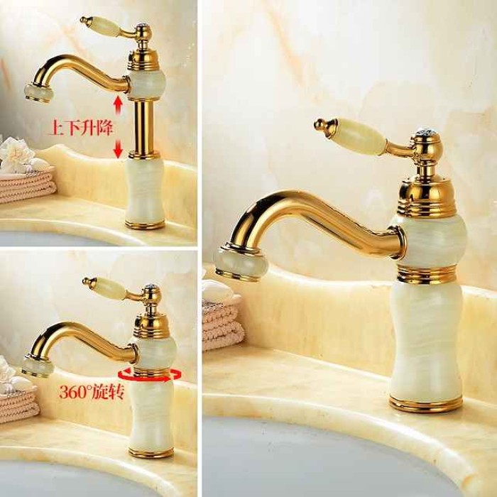 Bathroom Sink Faucet Mixer Basin Tap, Brass Single Handle with Hot and Cold Hose- Rotatable / Classic Electroplated Centerset Single Handle One HoleBath Taps