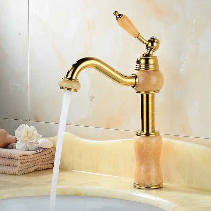 Bathroom Sink Faucet Mixer Basin Tap, Brass Single Handle with Hot and Cold Hose- Rotatable / Classic Electroplated Centerset Single Handle One HoleBath Taps