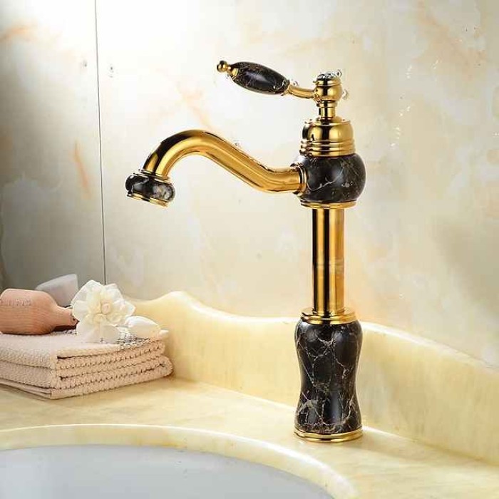 Bathroom Sink Faucet Mixer Basin Tap, Brass Single Handle with Hot and Cold Hose- Rotatable / Classic Electroplated Centerset Single Handle One HoleBath Taps