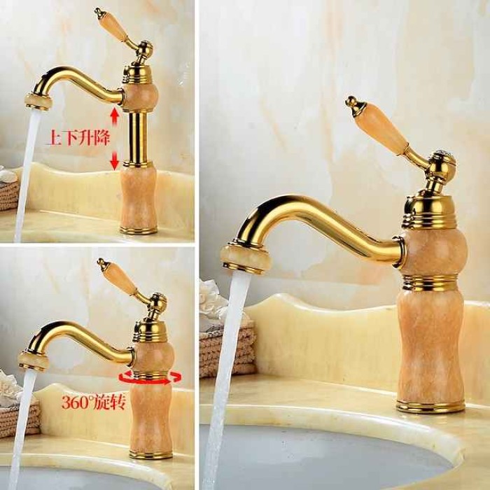 Bathroom Sink Faucet Mixer Basin Tap, Brass Single Handle with Hot and Cold Hose- Rotatable / Classic Electroplated Centerset Single Handle One HoleBath Taps