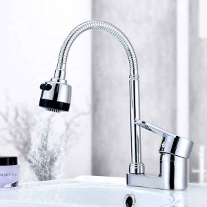 Bathroom Sink Faucet  Mixer Basin Tap，Brass Single Handle with Hot and Cold Hose，Classic Chrome Centerset Single Handle Two HolesBath Taps