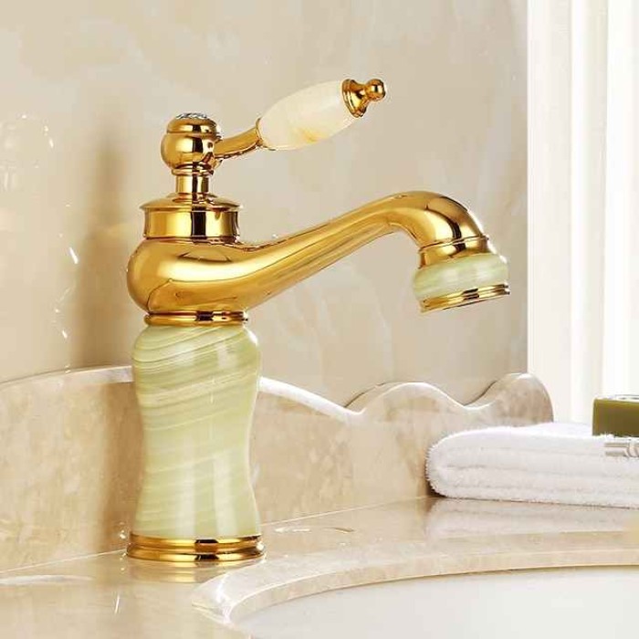 Widespread Bathroom Sink  Mixer Faucet - Electroplated Centerset Handle One HoleBath Taps, Brass Basin Taps Single Handle with Hot and Cold Hose