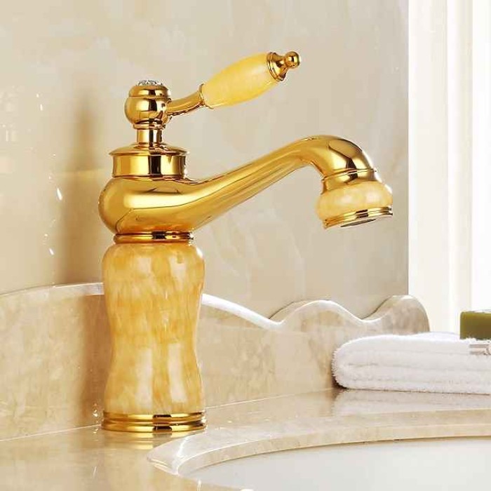 Widespread Bathroom Sink  Mixer Faucet - Electroplated Centerset Handle One HoleBath Taps, Brass Basin Taps Single Handle with Hot and Cold Hose