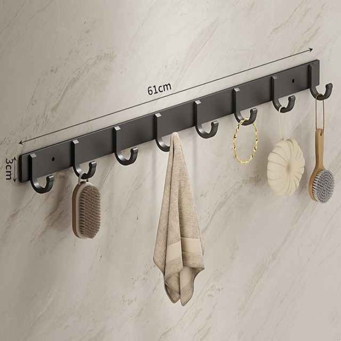 Black Space Aluminum Clothes Hook Towel Hook Bathroom Kitchen Row Hook Clothes Hook Hat Hook No Punching