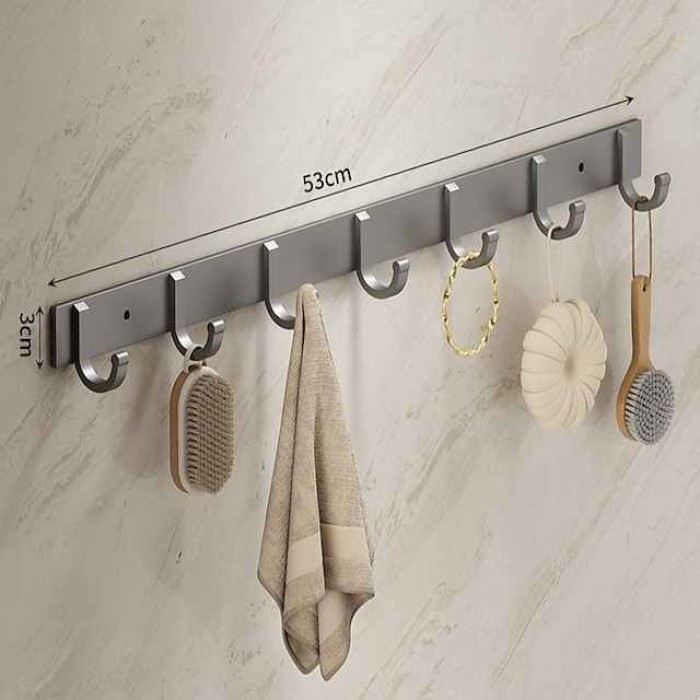 Black Space Aluminum Clothes Hook Towel Hook Bathroom Kitchen Row Hook Clothes Hook Hat Hook No Punching