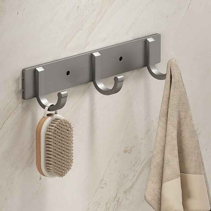 Black Space Aluminum Clothes Hook Towel Hook Bathroom Kitchen Row Hook Clothes Hook Hat Hook No Punching