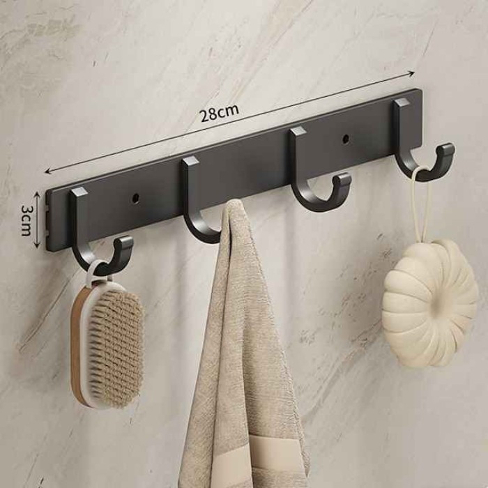 Black Space Aluminum Clothes Hook Towel Hook Bathroom Kitchen Row Hook Clothes Hook Hat Hook No Punching