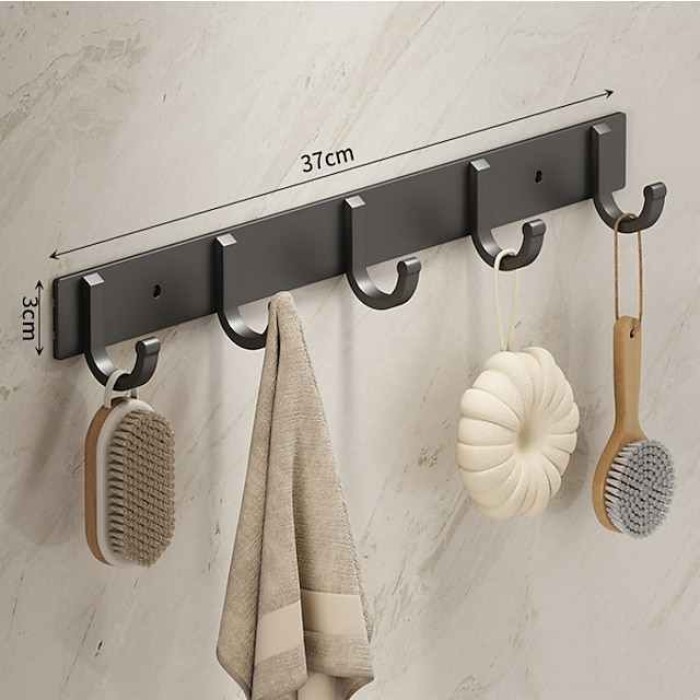 Black Space Aluminum Clothes Hook Towel Hook Bathroom Kitchen Row Hook Clothes Hook Hat Hook No Punching