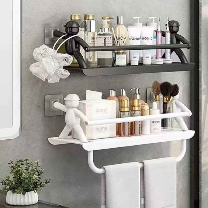 Non Punching Kitchen Small Person Wall Mounted Stainless Steel Storage Rack For Household Dormitory Cosmetics Desktop Kitchen Storage Rack