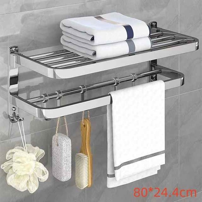 Toilet Storage Rack Non Perforated Stainless Steel Towel Rack Bathroom Towel Rack Hotel Bathroom Hardware Pendant 304 Thick Version