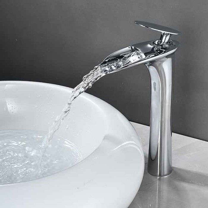 Bathroom Sink Faucet - Waterfall Electroplated / Painted Finishes Centerset Single Handle One HoleBath Taps