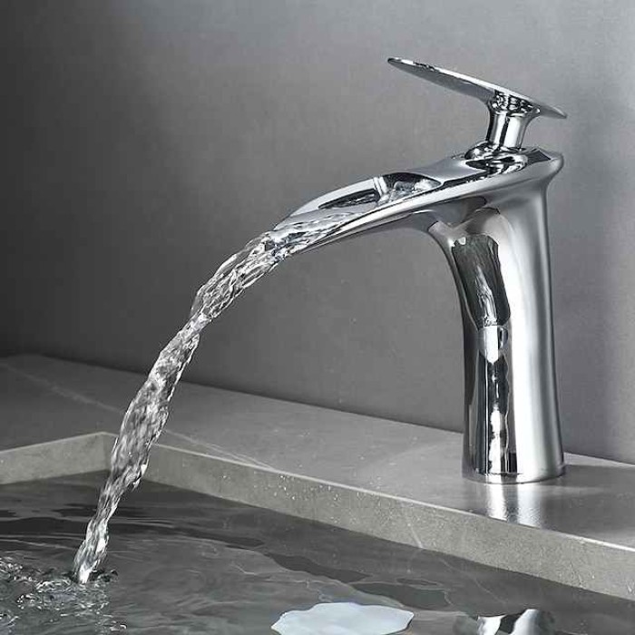 Bathroom Sink Faucet - Waterfall Electroplated / Painted Finishes Centerset Single Handle One HoleBath Taps