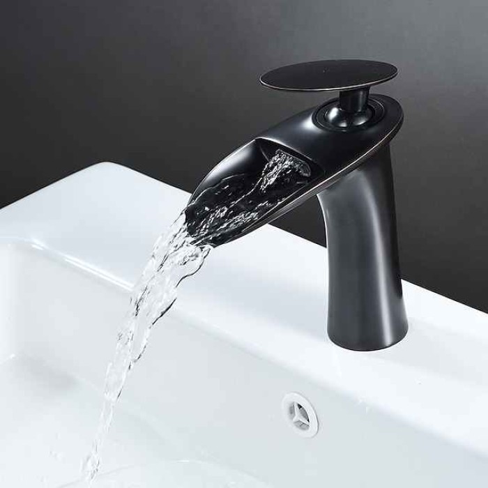 Bathroom Sink Faucet - Waterfall Electroplated / Painted Finishes Centerset Single Handle One HoleBath Taps