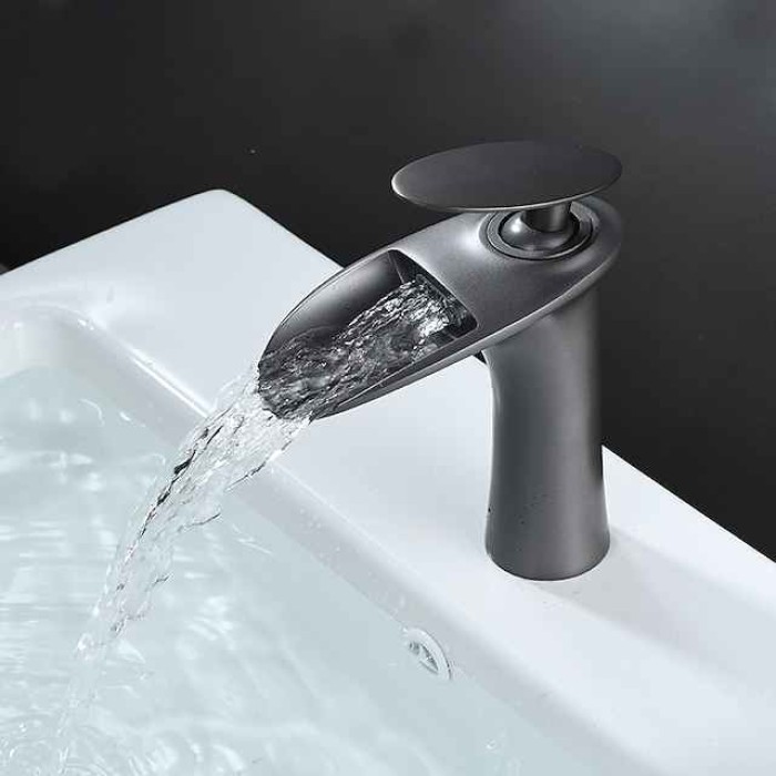 Bathroom Sink Faucet - Waterfall Electroplated / Painted Finishes Centerset Single Handle One HoleBath Taps