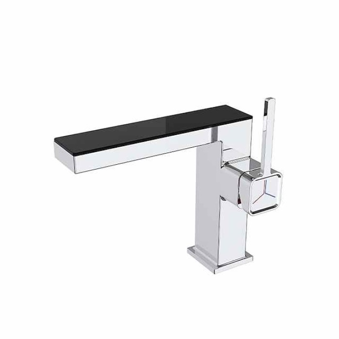 Bathroom Sink Faucet - LED / Classic Chrome / Brushed / Electroplated Centerset Single Handle One HoleBath Taps