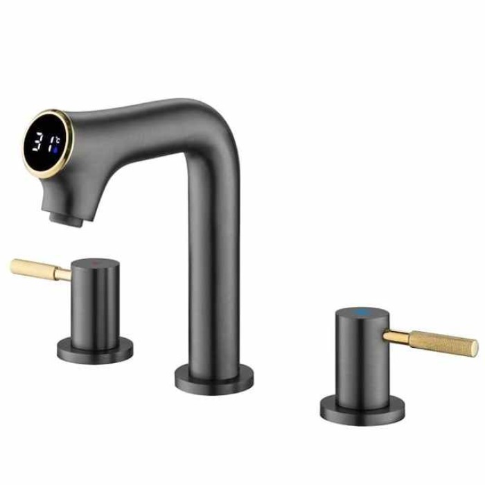 Bathroom Sink Faucet - Rotatable / LED / Classic Chrome / Brushed / Electroplated Centerset Two Handles Three HolesBath Taps