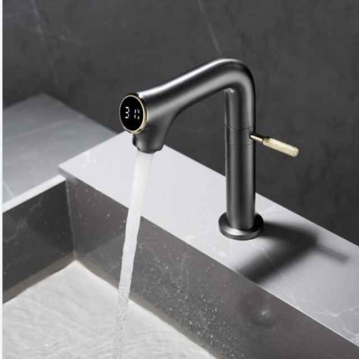 Bathroom Sink Faucet - Rotatable / LED / Classic Chrome / Brushed / Electroplated Centerset Single Handle One HoleBath Taps